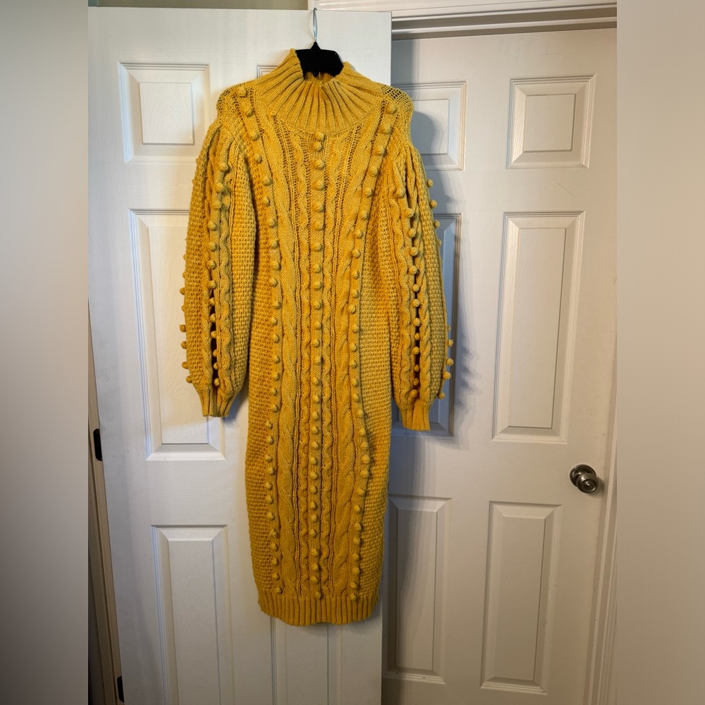 Bell Sleeve Pom-Pom sweater dress